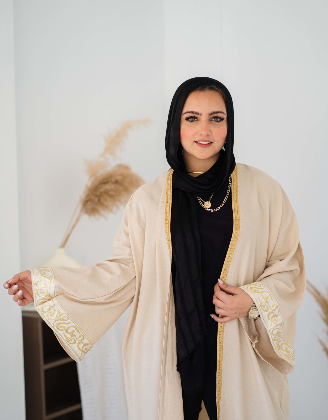  calligraphy kaftan in beige 