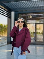 Cropped coat in burgundy 