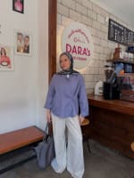 Wrap linen shirt- Dusty blue