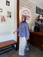 Wrap linen shirt- Dusty blue