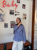 Wrap linen shirt- Dusty blue