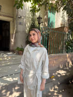 Side tie linen set-Beige 