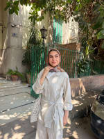 Side tie linen set-Beige 