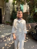 Side tie linen set-Beige 