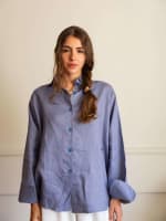 Wrap linen shirt- Dusty blue