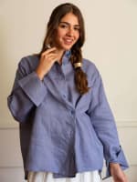 Wrap linen shirt- Dusty blue