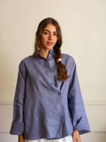 Wrap linen shirt- Dusty blue