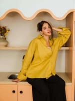 Wrap linen shirt-mustard