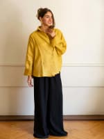 Wrap linen shirt-mustard
