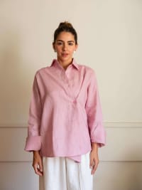  wrap Linen shirt- pink