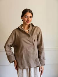 Wrap linen shirt-cafe