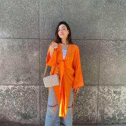 Front tie cardigan in orange 