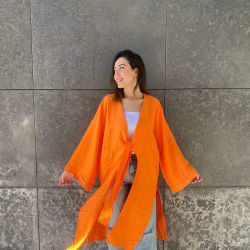 Front tie cardigan in orange 