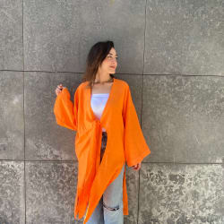 Front tie cardigan in orange 
