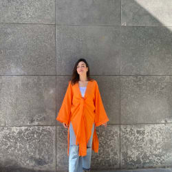 Front tie cardigan in orange 