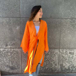 Front tie cardigan in orange 