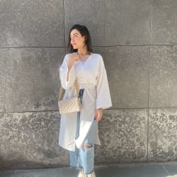 Front tie cardigan in white 