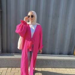 Front tie cardigan in hot pink 