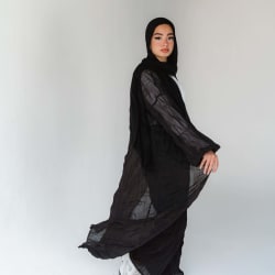 Chiffon Pleated kimono in black 