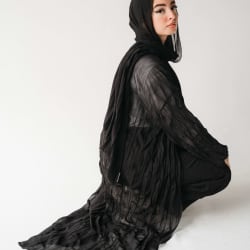 Chiffon Pleated kimono in black 