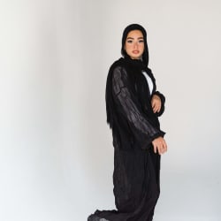 Chiffon Pleated kimono in black 