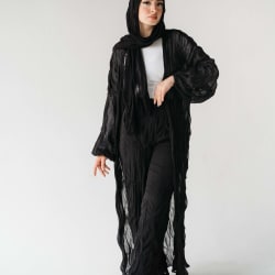 Chiffon Pleated kimono in black 