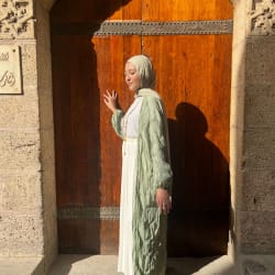 Pleated kimono in sage green