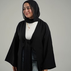 Front tie cardigan in black