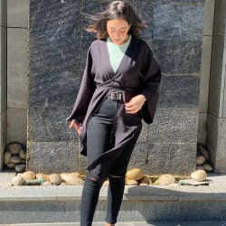 Front tie cardigan in black
