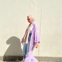 Pleated kimono in lilac
