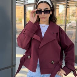 Cropped coat in burgundy 