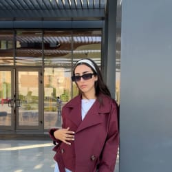 Cropped coat in burgundy 