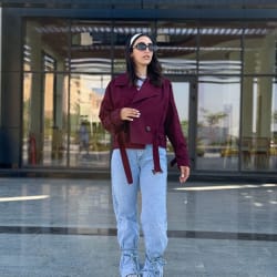 Cropped coat in burgundy 