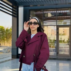 Cropped coat in burgundy 