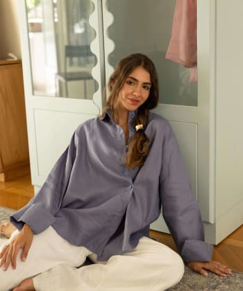 Wrap linen shirt- Dusty blue