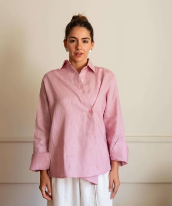  wrap Linen shirt- pink