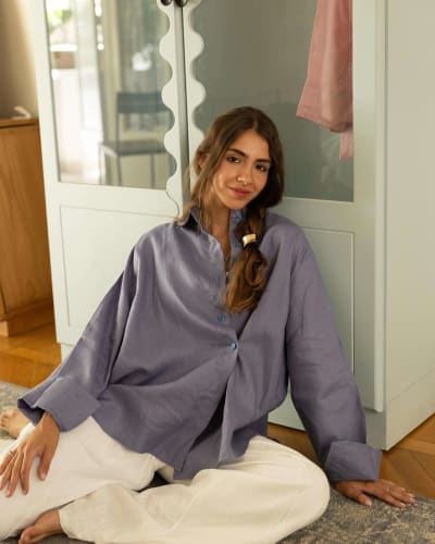 Wrap linen shirt- Dusty blue
