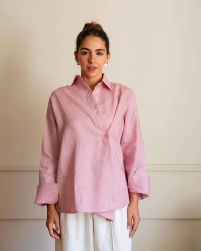  wrap Linen shirt- pink