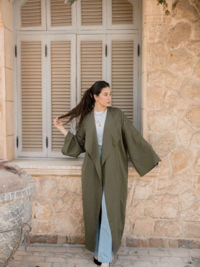 Shiny stud kimono - Olive 