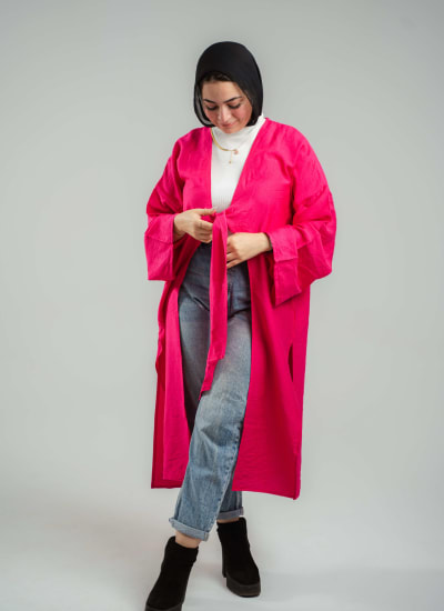 Front tie cardigan in hot pink  Image