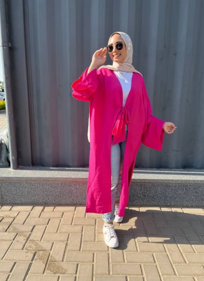 Front tie cardigan in hot pink  Image
