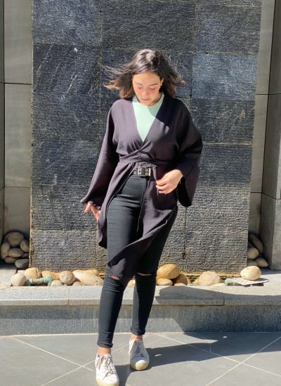 Front tie cardigan in black Image