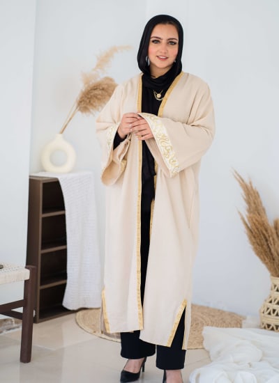  calligraphy kaftan in beige  Image