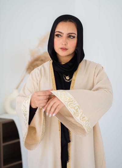  calligraphy kaftan in beige  Image