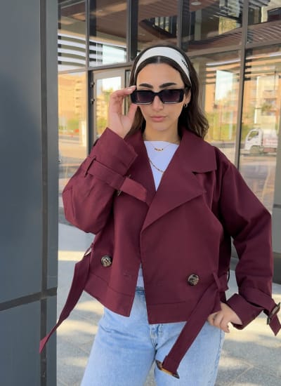 Cropped coat in burgundy  Image