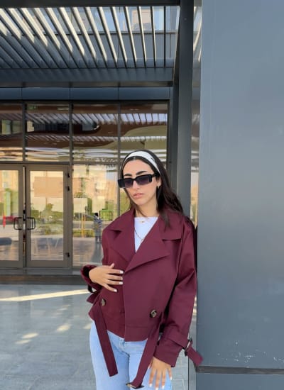 Cropped coat in burgundy  Image