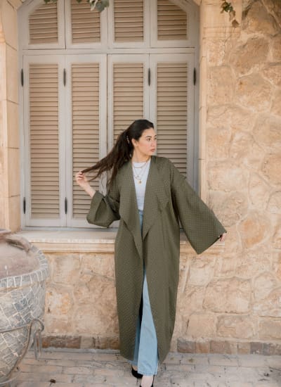 Shiny stud kimono - Olive  Image