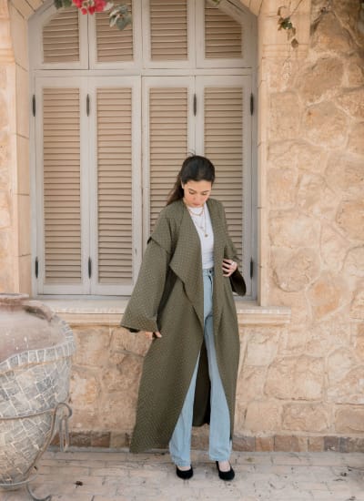 Shiny stud kimono - Olive  Image