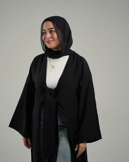 Front tie cardigan in black