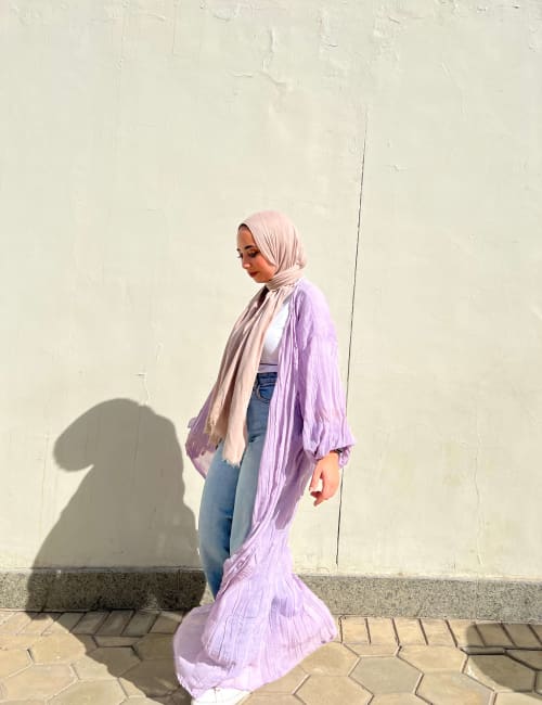 Pleated kimono in lilac